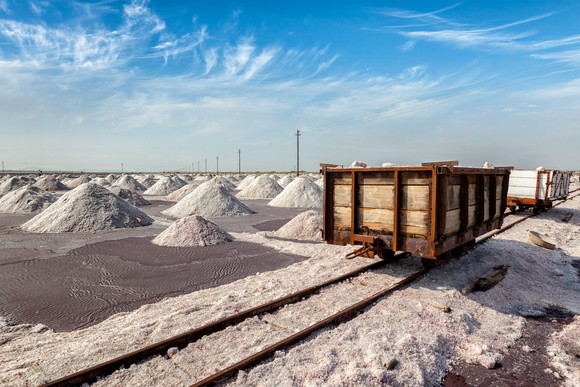 A rail car at a salt mine.