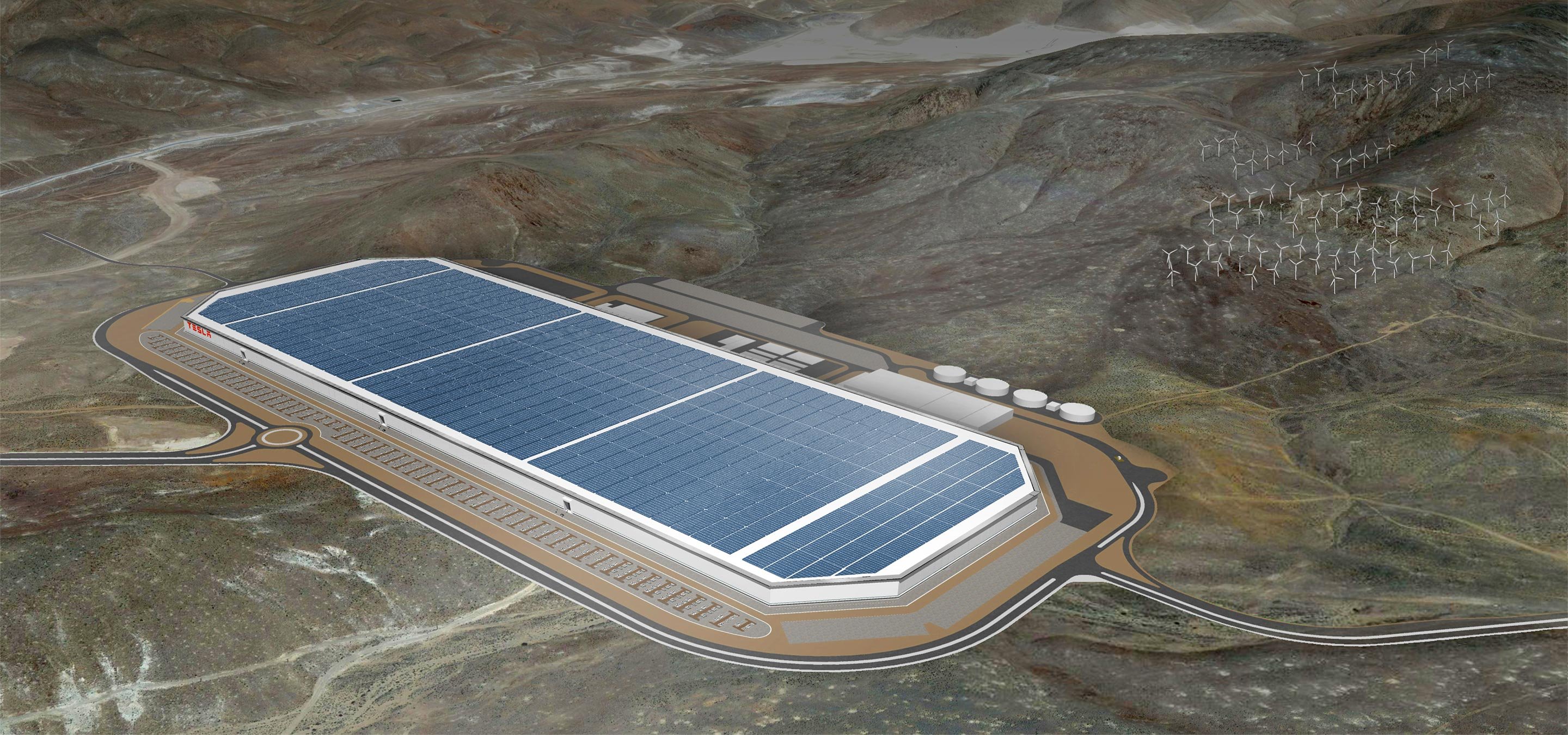 Rendering of a finished version of Tesla's Gigafactory