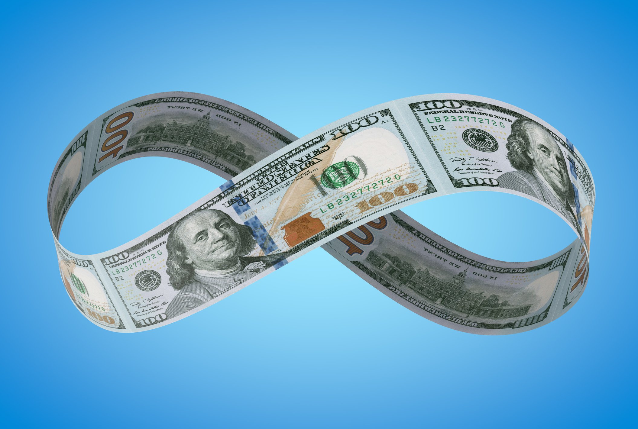 Infinity symbol made of $100 bills