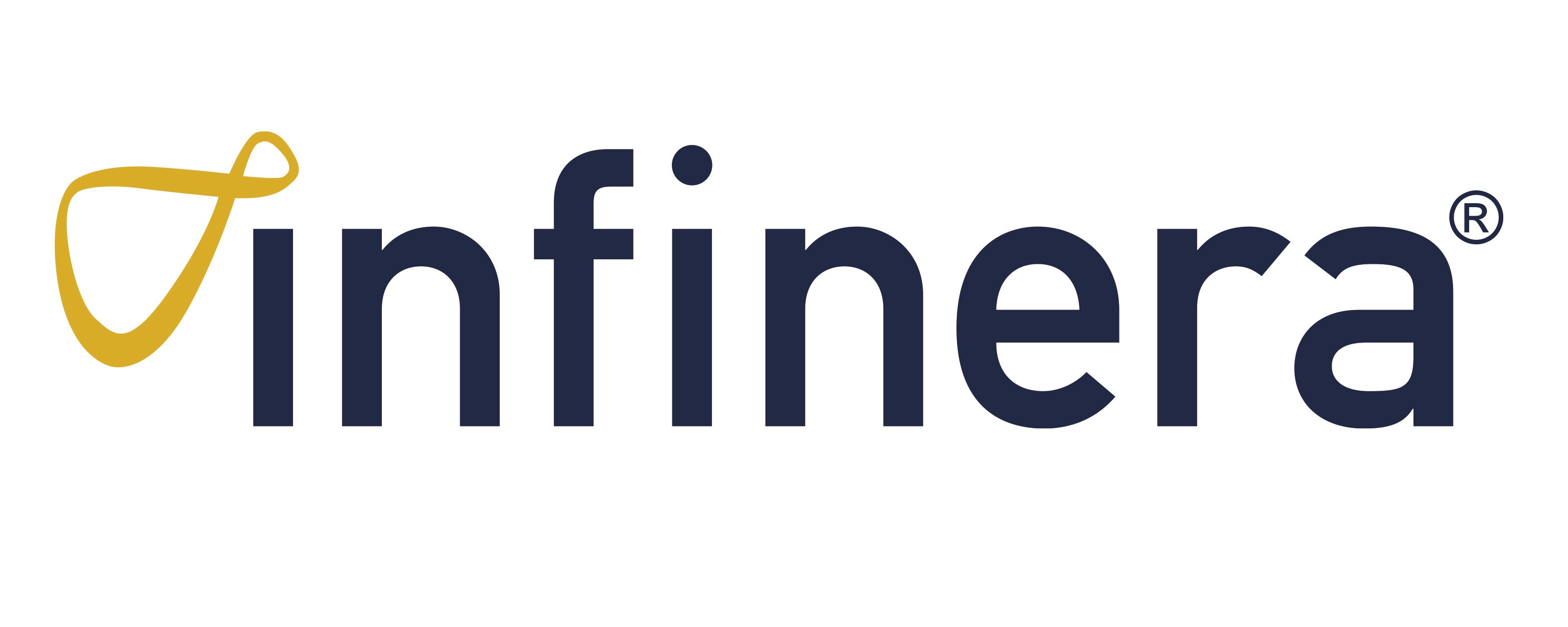 Infinera's logo, black on white with a golden loop over the initial "I."
