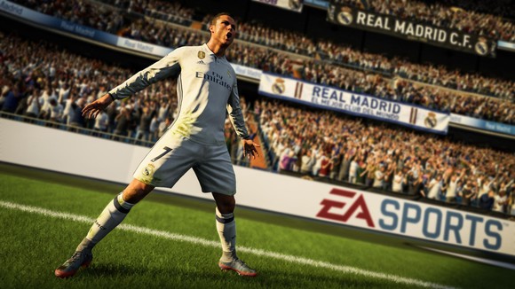 A player celebrating in EA's "FIFA 18".