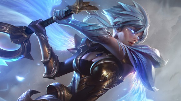 A character from Tencent's "League of Legends" swinging a weapon.