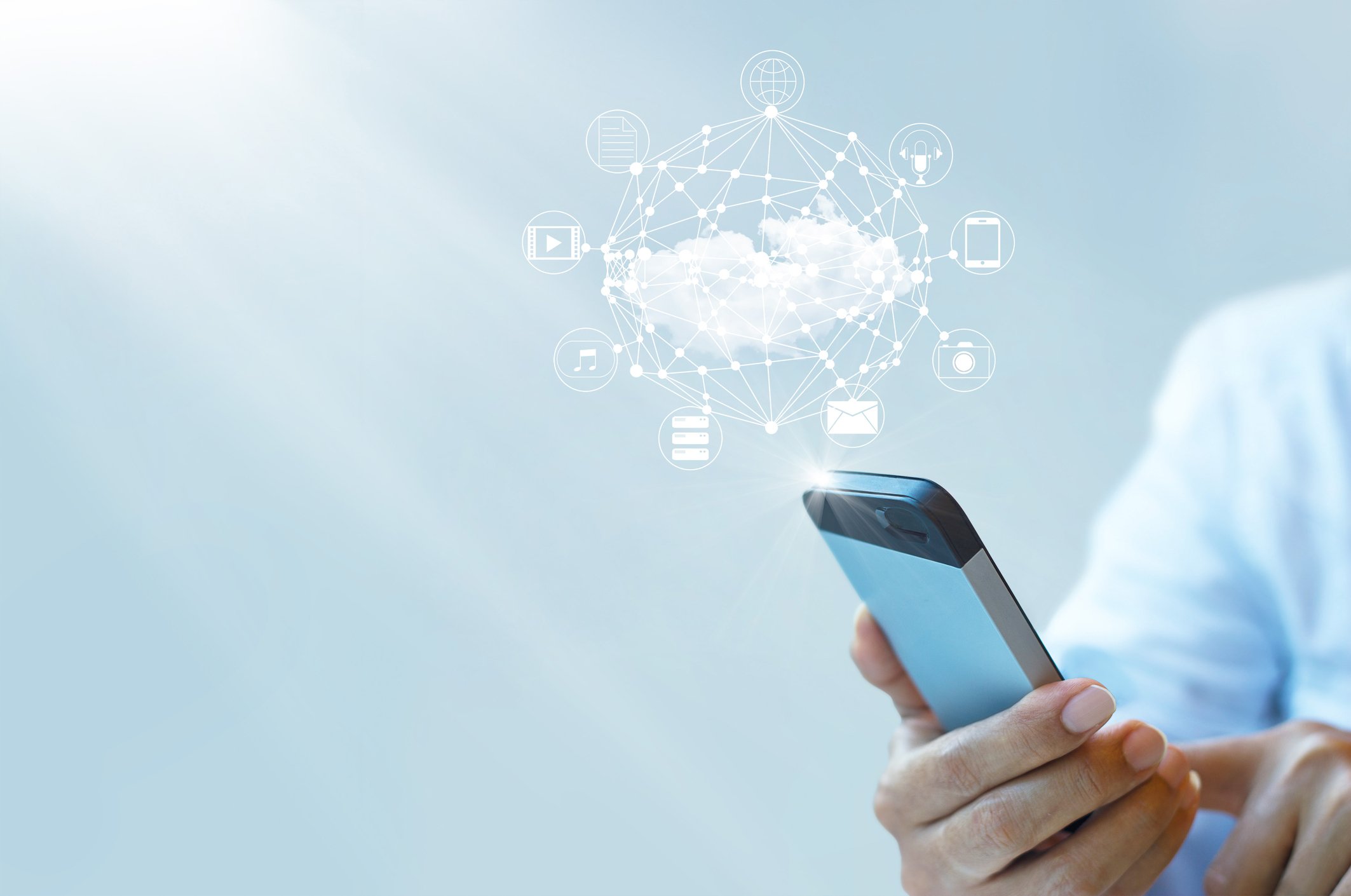A smartphone accessing cloud services.