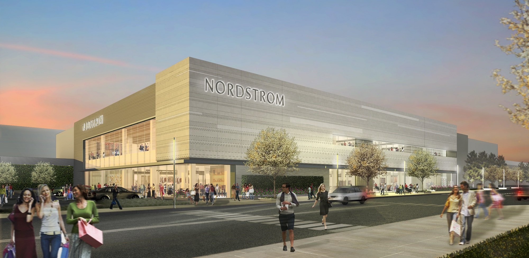 Nordstrom store with shoppers walking outside