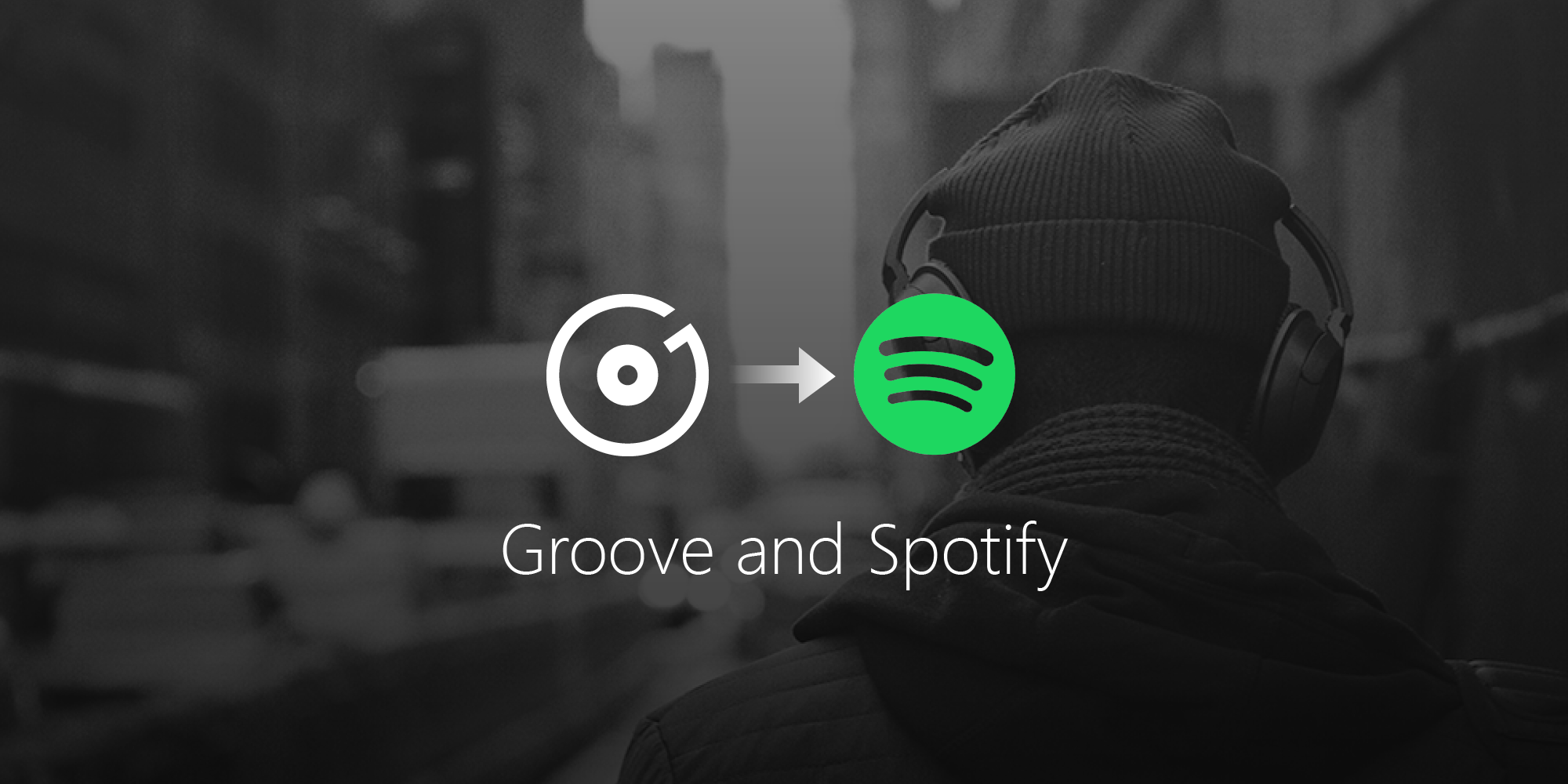 A "Groove to Spotify" graphic accompanying Microsoft's exit announcement.