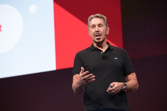 Oracle founder Larry Ellison speaking at Oracle's OpenWorld conference.