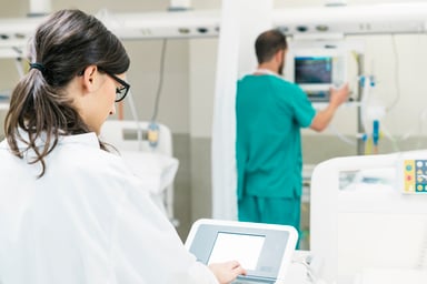 Surgery Robot Doctor at a Control Panel