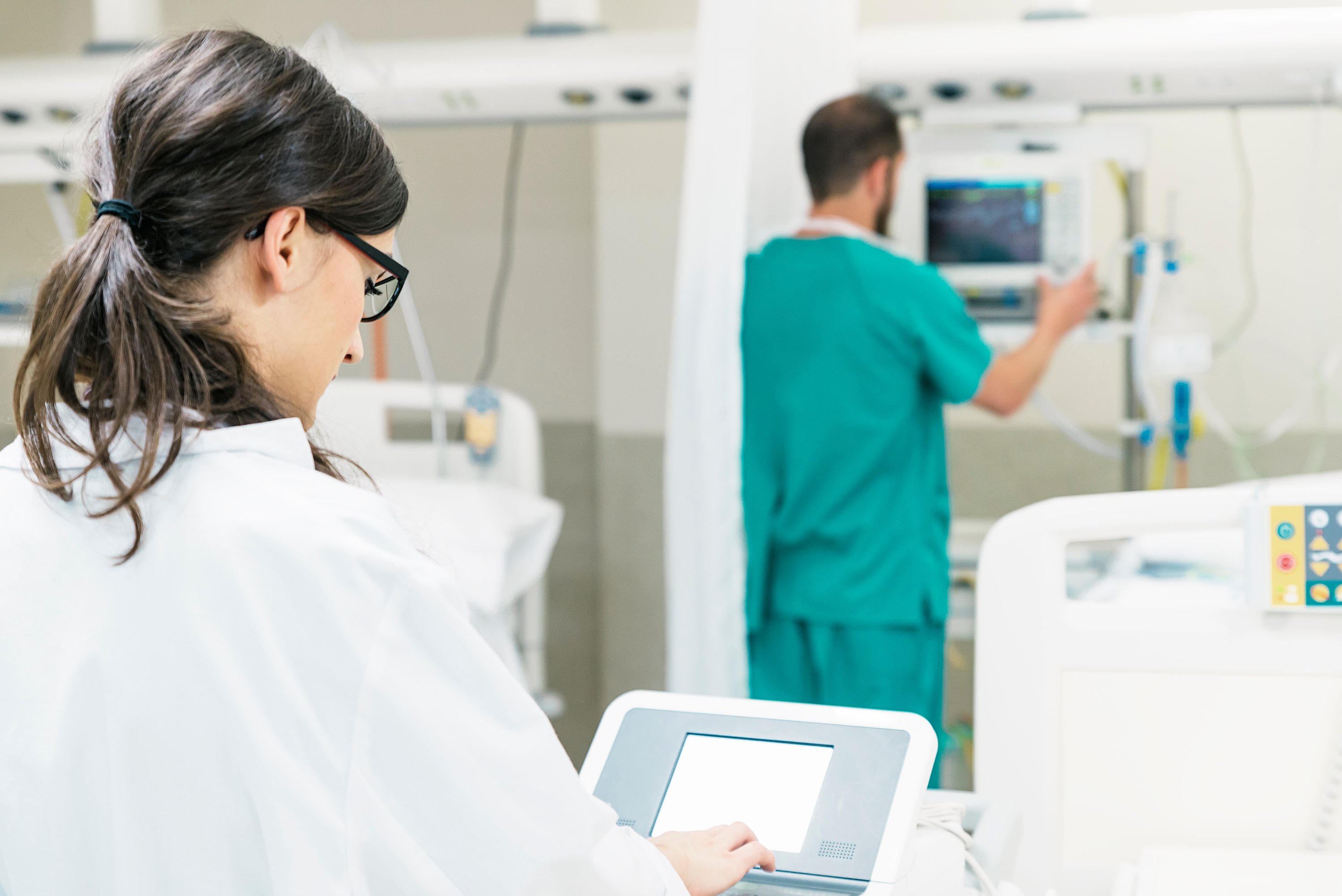 Surgery Robot Doctor at a Control Panel