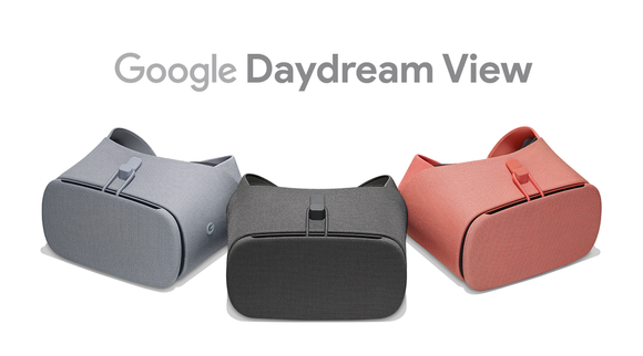 Three different colors of Google's Daydream View VR goggles.
