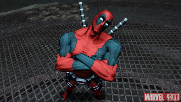 Deadpool on a grate.