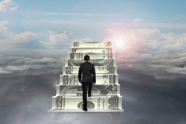 Walking up steps of money