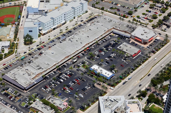 Aerial shot of parking lot