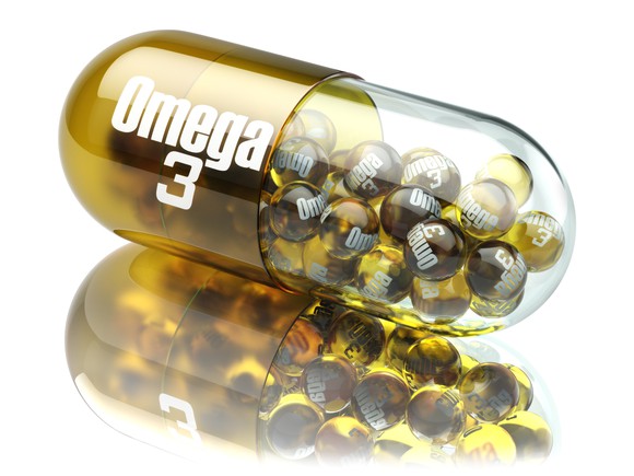 A vial of Omega 3 pills