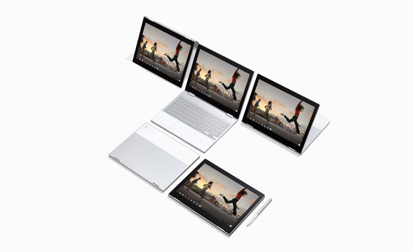 Google Pixelbook with its folding keyboard in various positions