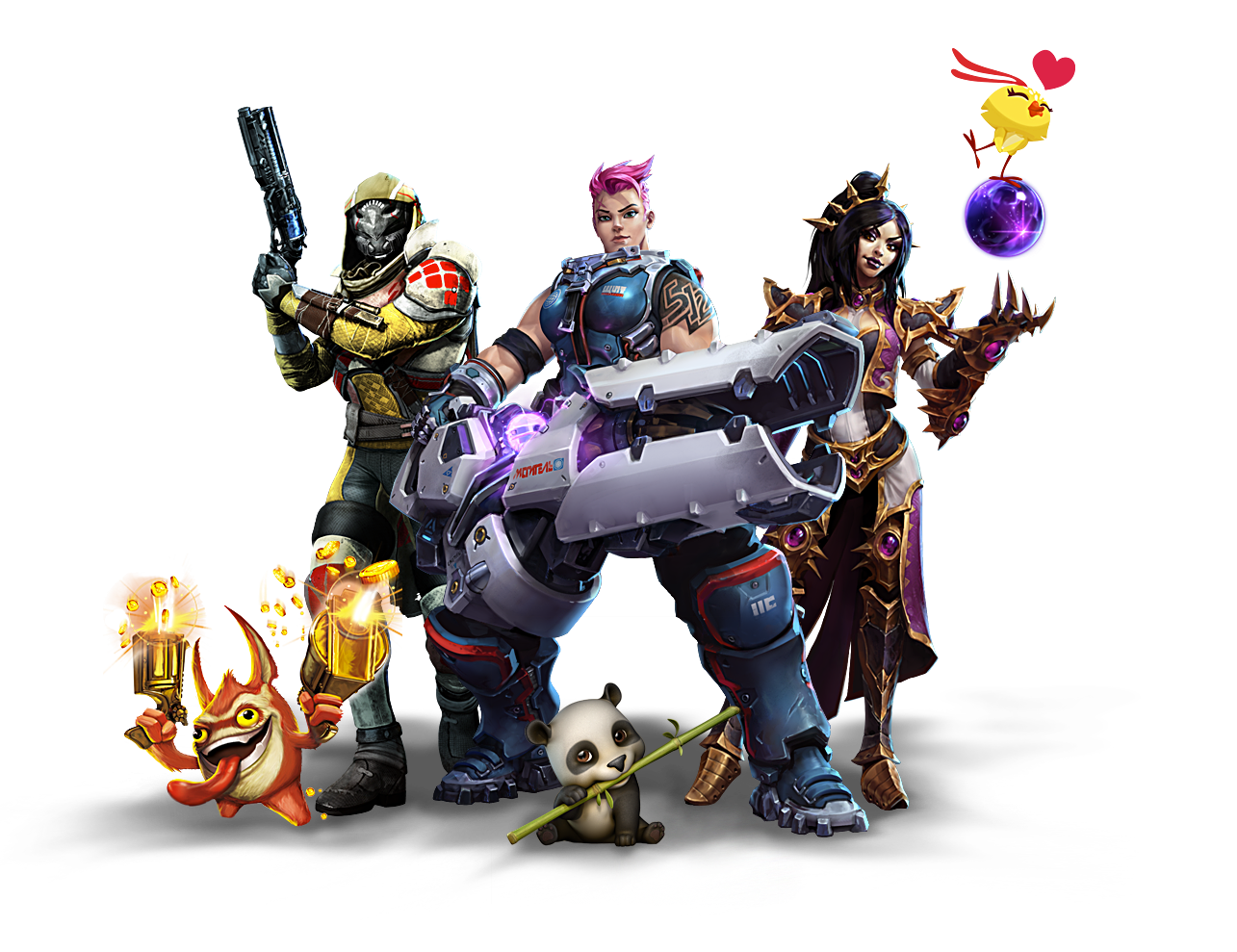 Characters from Activision Blizzard games including Destiny, Overwatch, Skylanders, and Candy Crush.