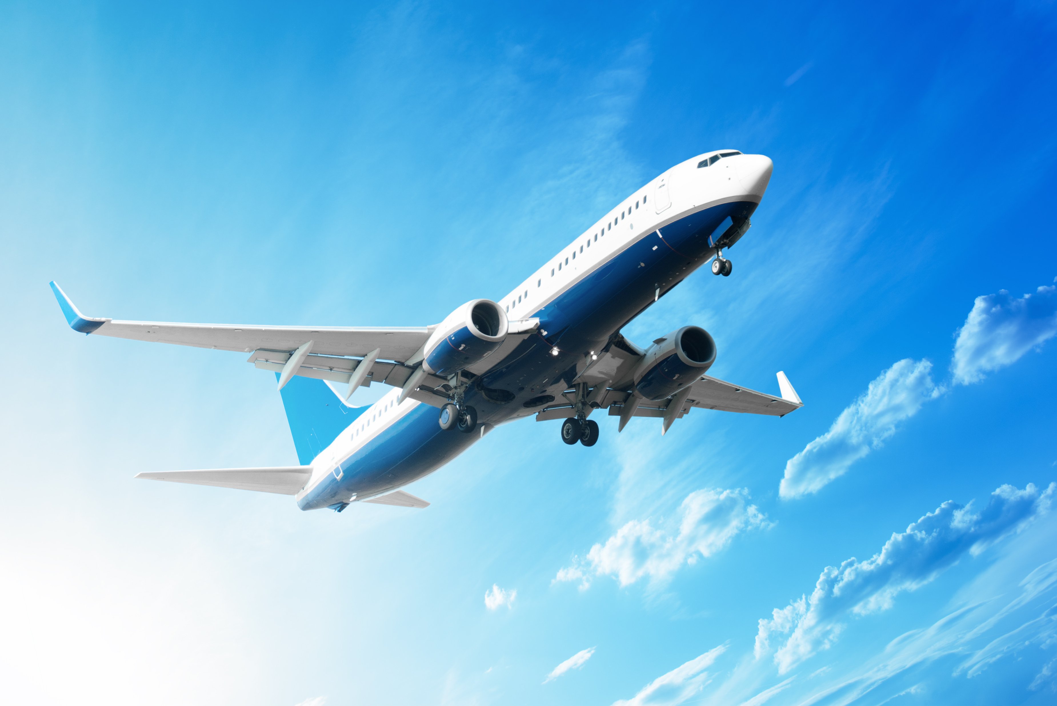 A passenger plane soaring into the sky