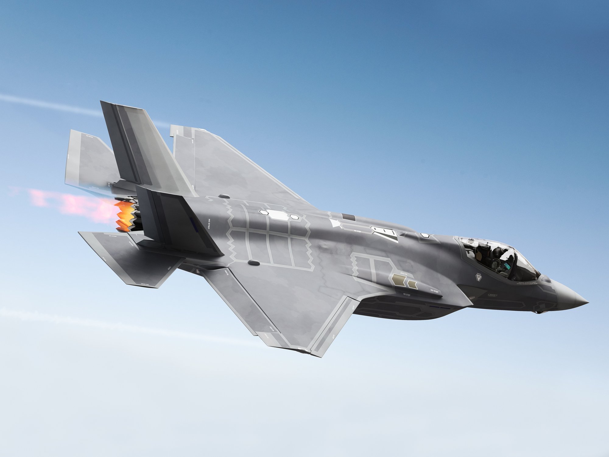 A F-35 fighter jet in the sky