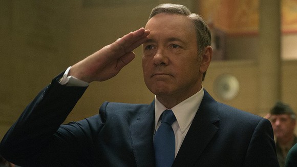 Kevin Spacey in "House of Cards" engaging in a salute.