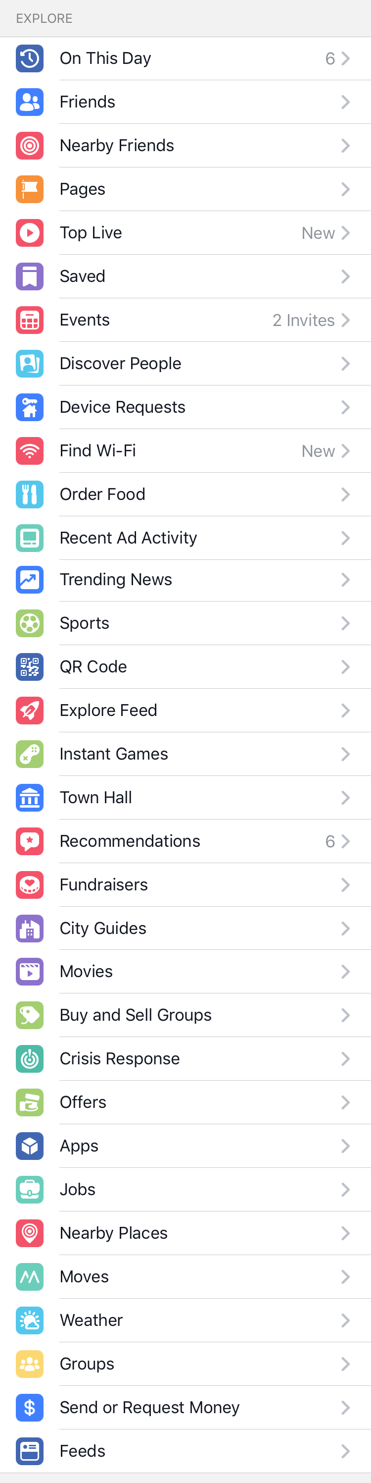Sidebar of Facebook app