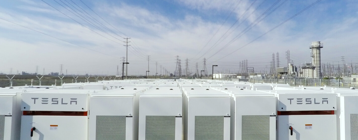 Tesla batteries in a utility-scale installation.