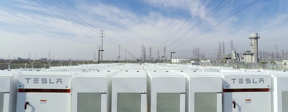 Tesla batteries in a utility-scale installation.