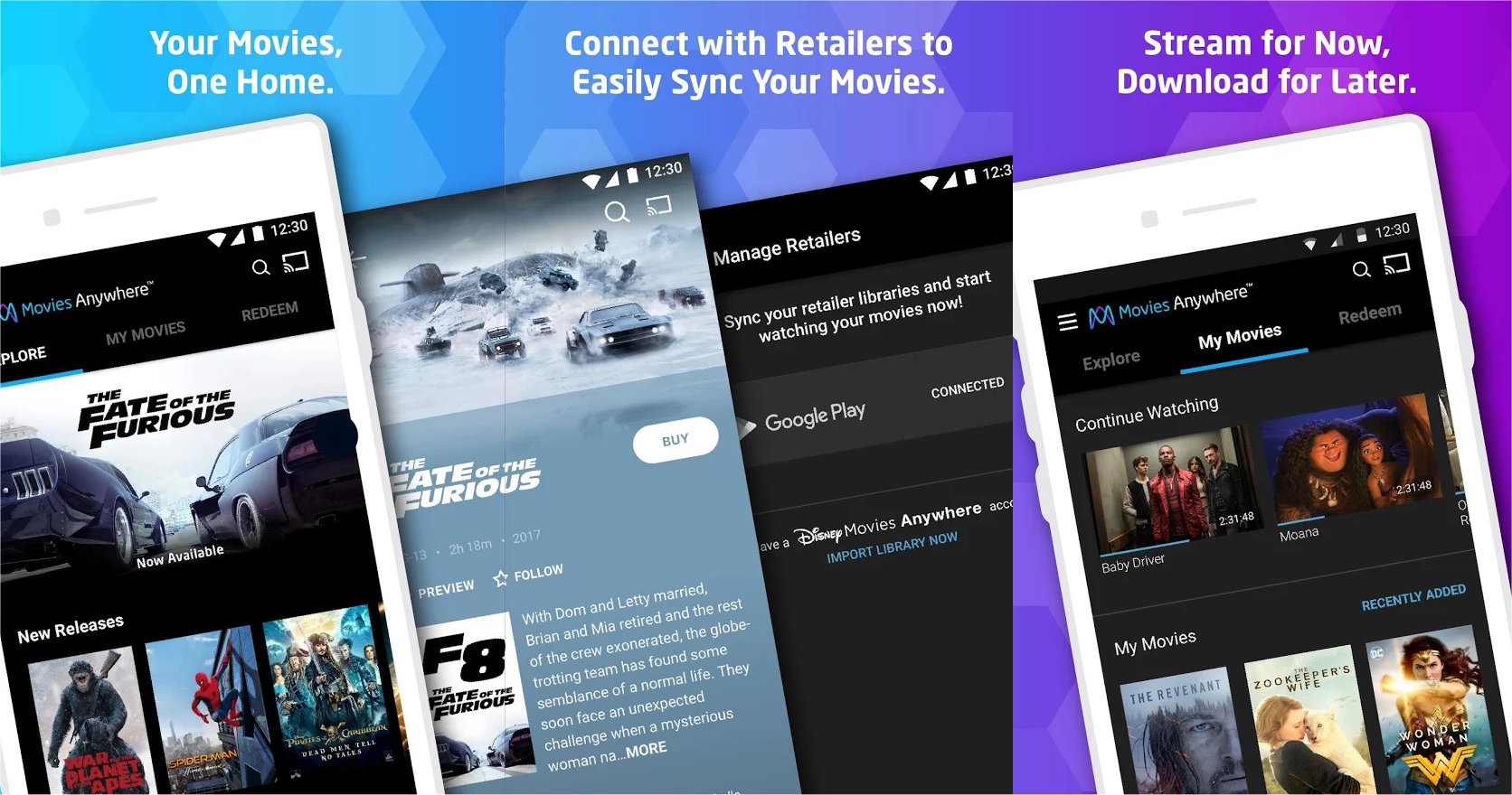 An ad for Movies Anywhere showing electronic devices with movie options on their screens.