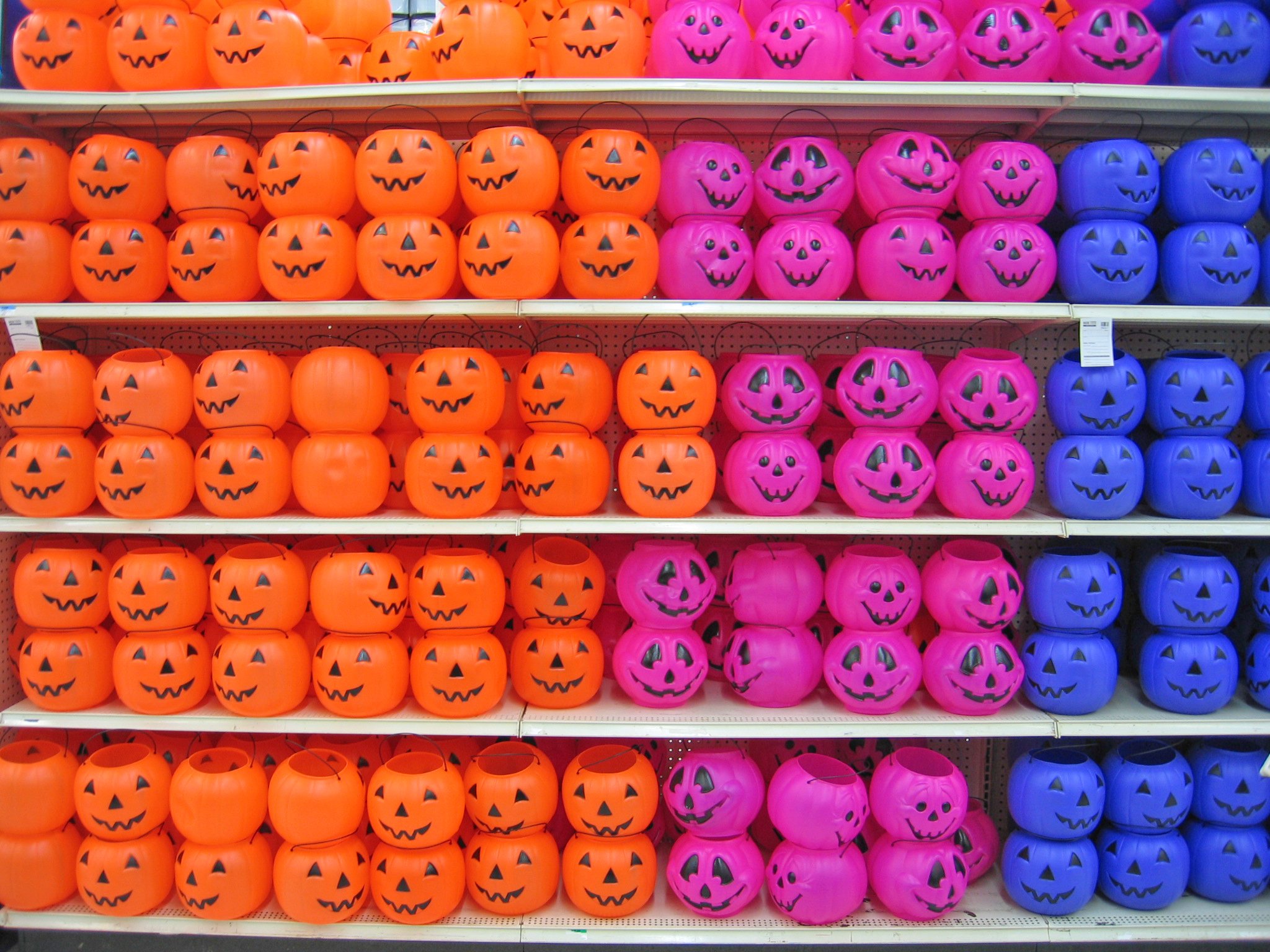 A wall of plastic jack-o-lanterns