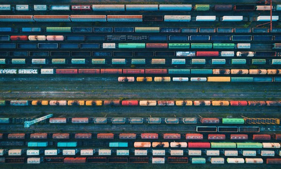 aerial view of freight rail yard