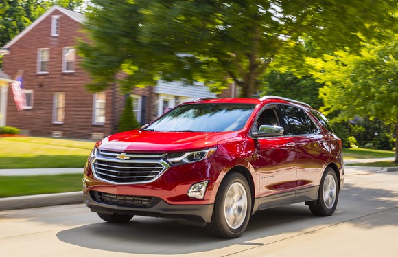 A red 2018 Chevrolet Equinox crossover SUV.