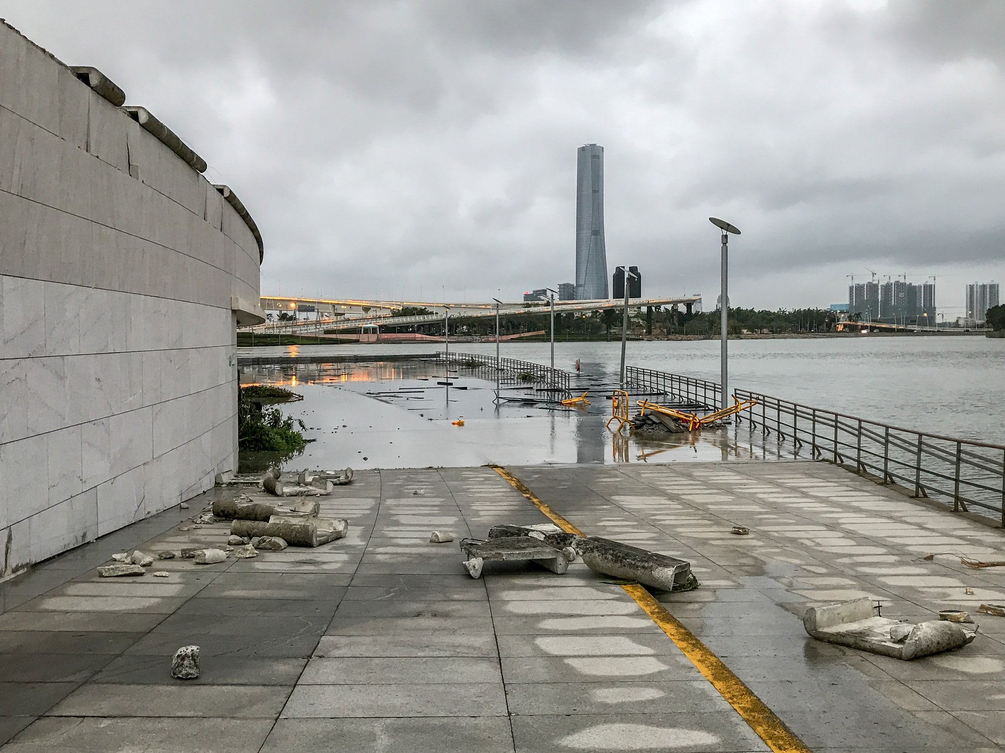 Damaged cement from a storm.