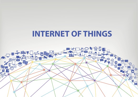 "Internet of Things" labeled over stylized globe covered in "things"