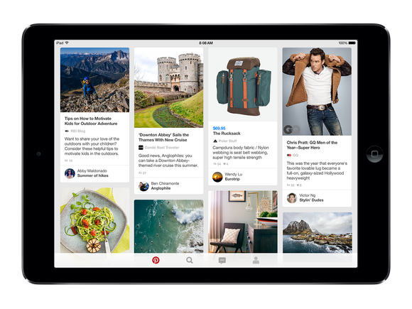 Pinterest app running on an iPad.