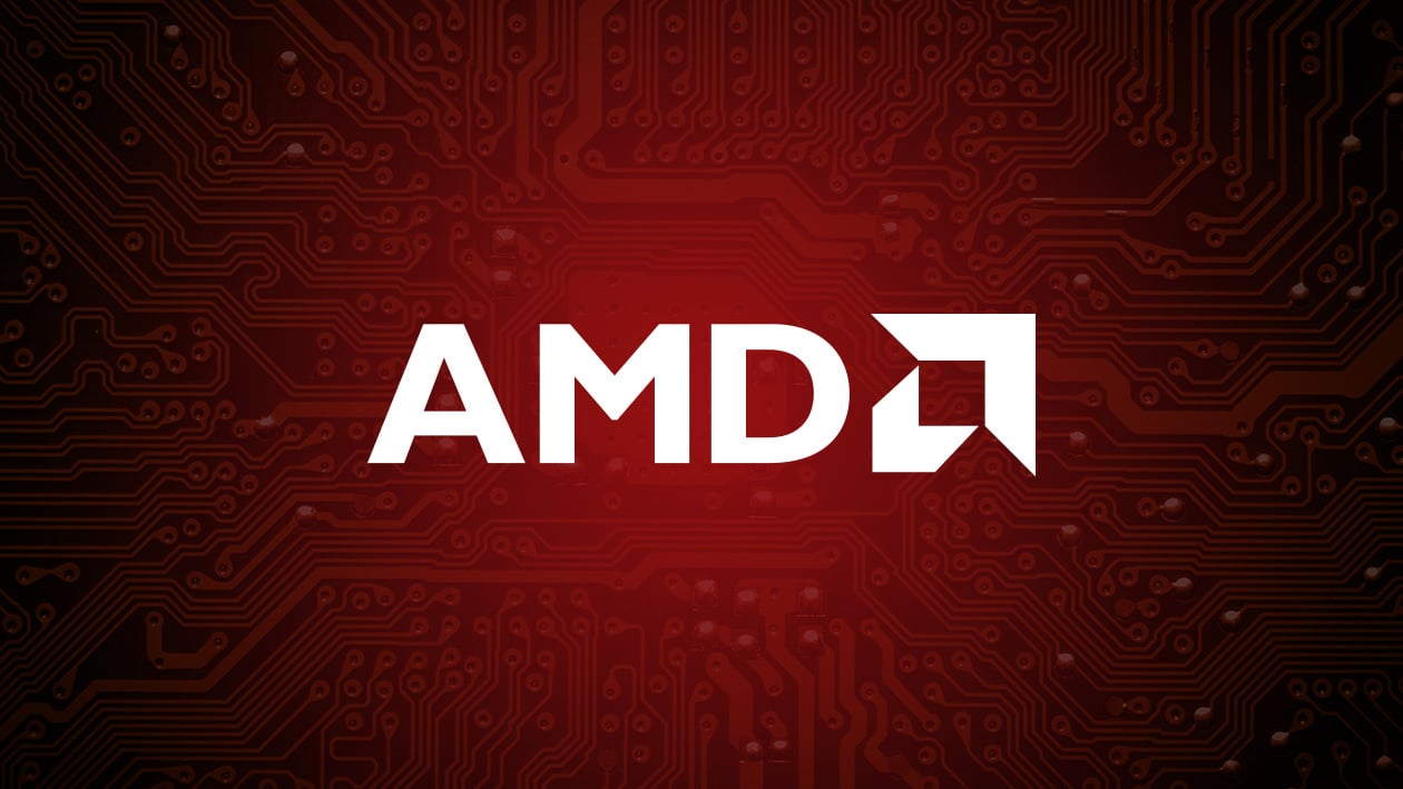 The AMD logo on a red background.