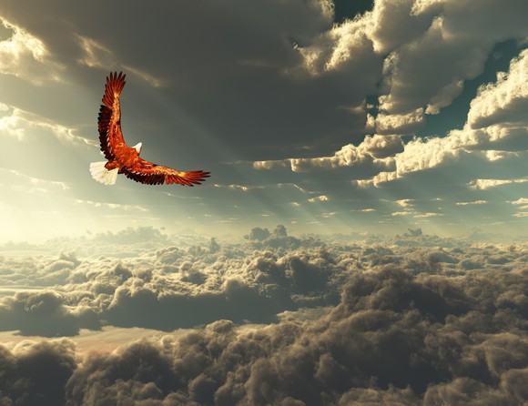 An eagle soaring over the clouds
