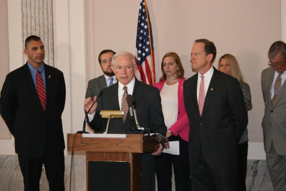 Attorney General Jeff Sessions giving a speech. 