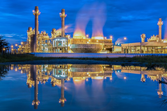 Electric power plant at night.