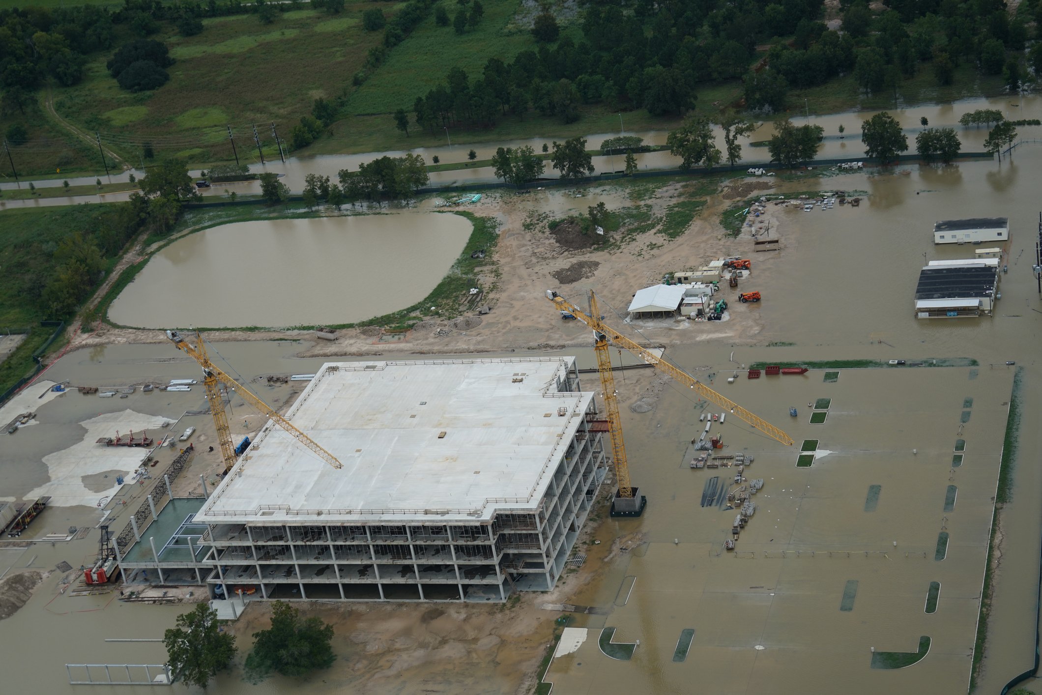 A contruction site flooded by Hurricane Harvey.