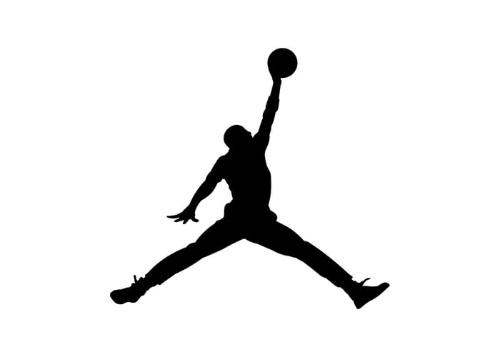 A black Air Jordan brand logo. 