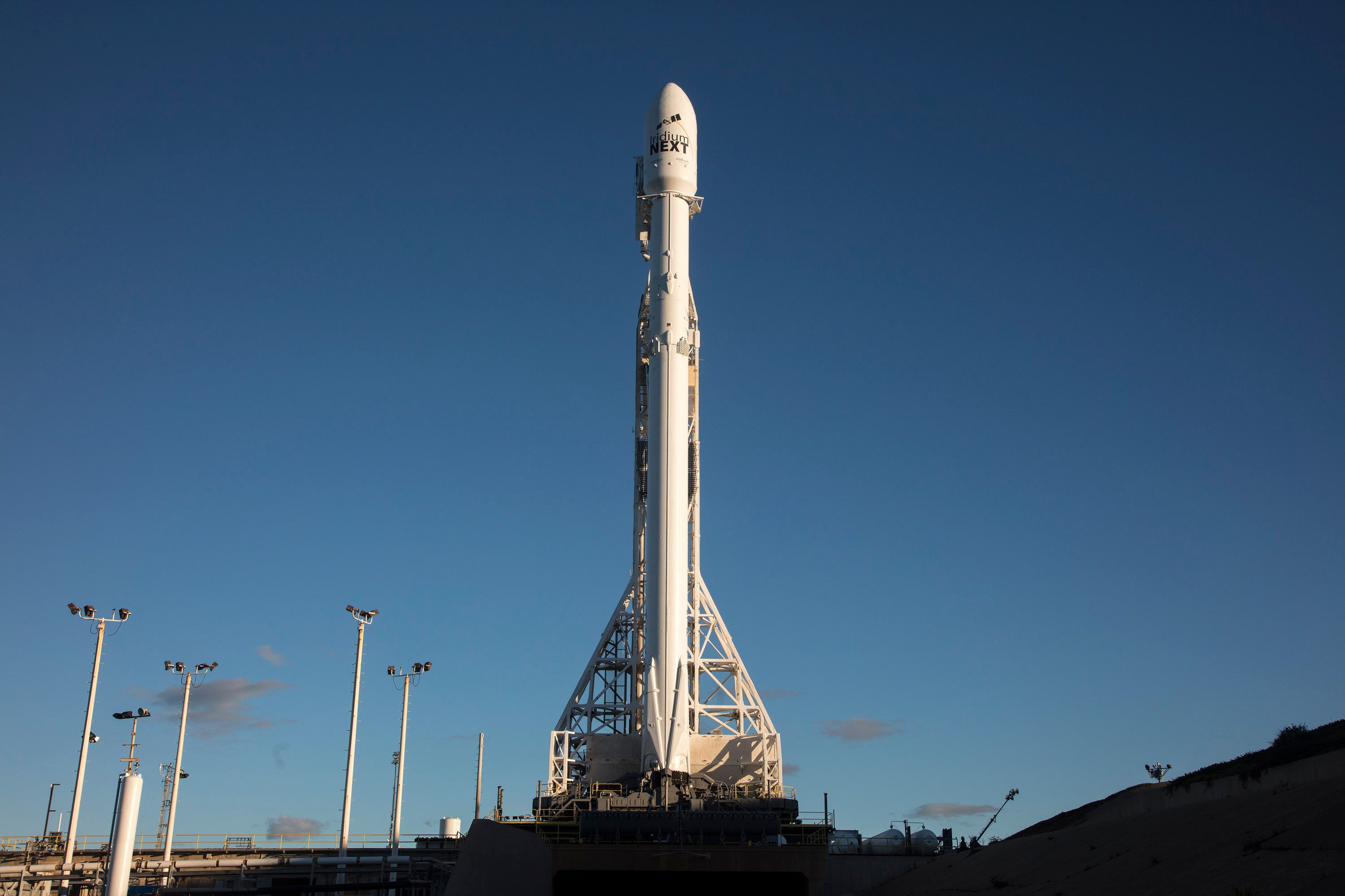 Iridium NEXT satellites on a SpaceX rocket readying for launch into space.