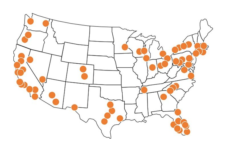 Amazon's locker locations across the US.