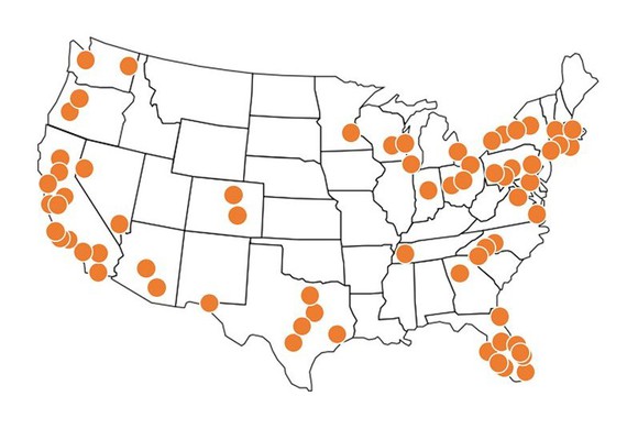 Amazon's locker locations across the US.