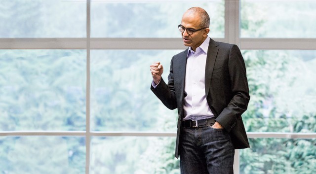 Microsoft CEO Satya Nadella fist pumping.