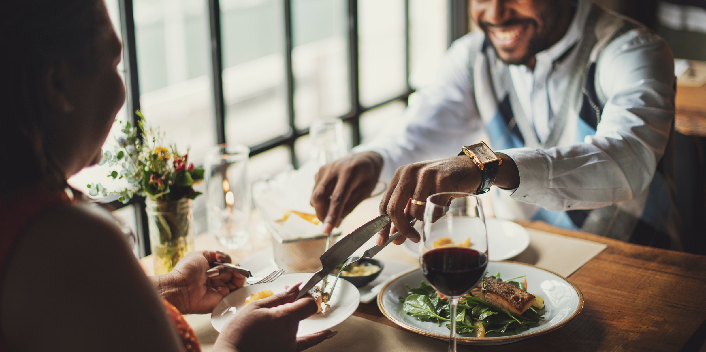 Couple at a fine dining restaurant
