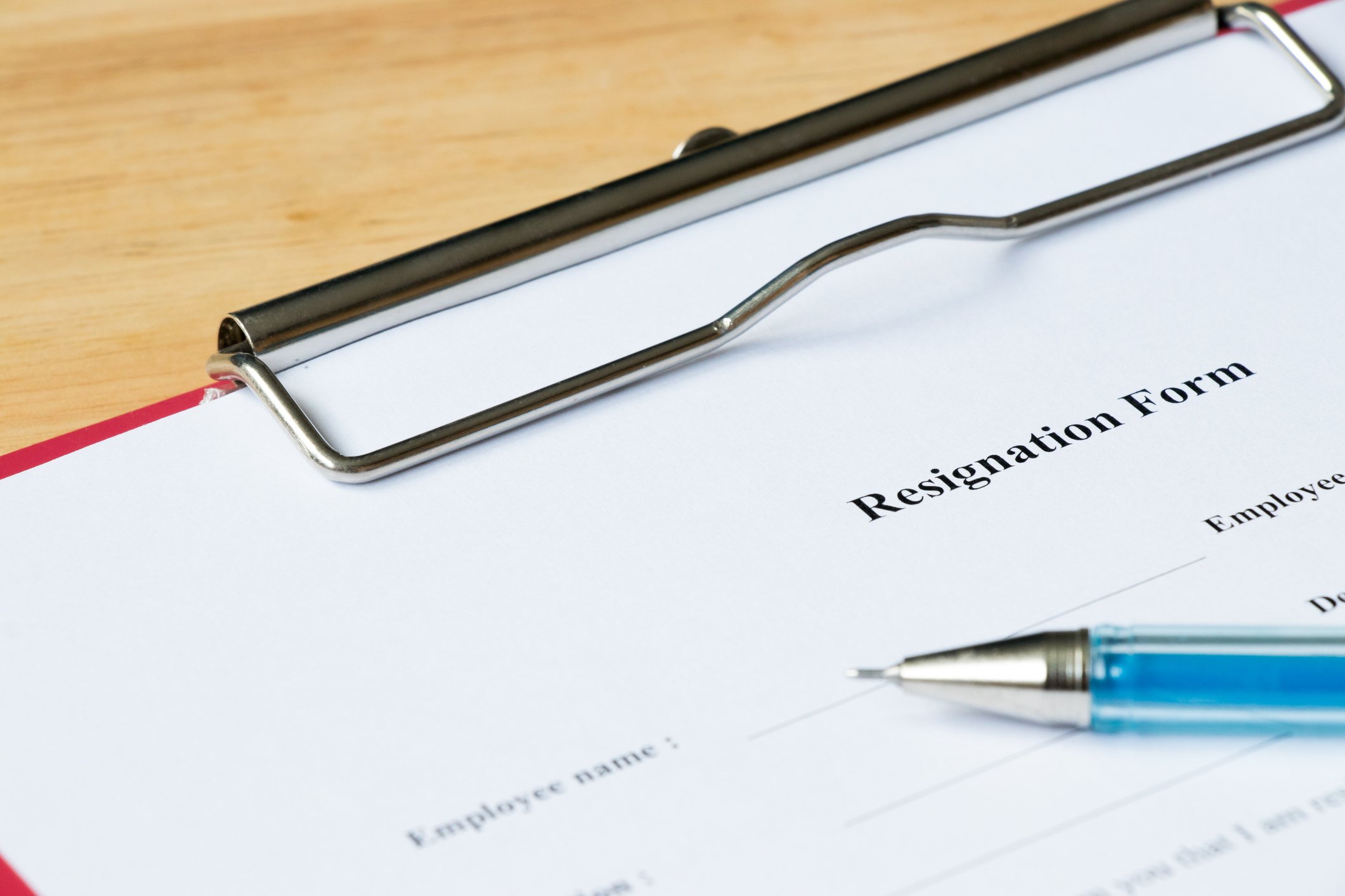 Resignation form on a clipboard