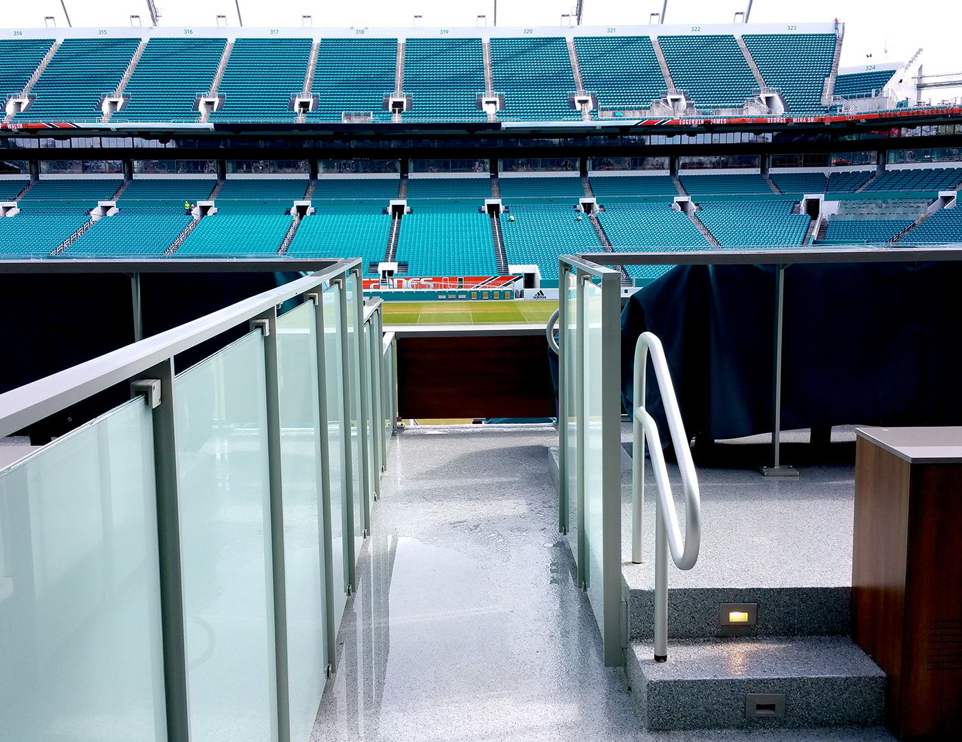 Trex commercial products railing in a football stadium.