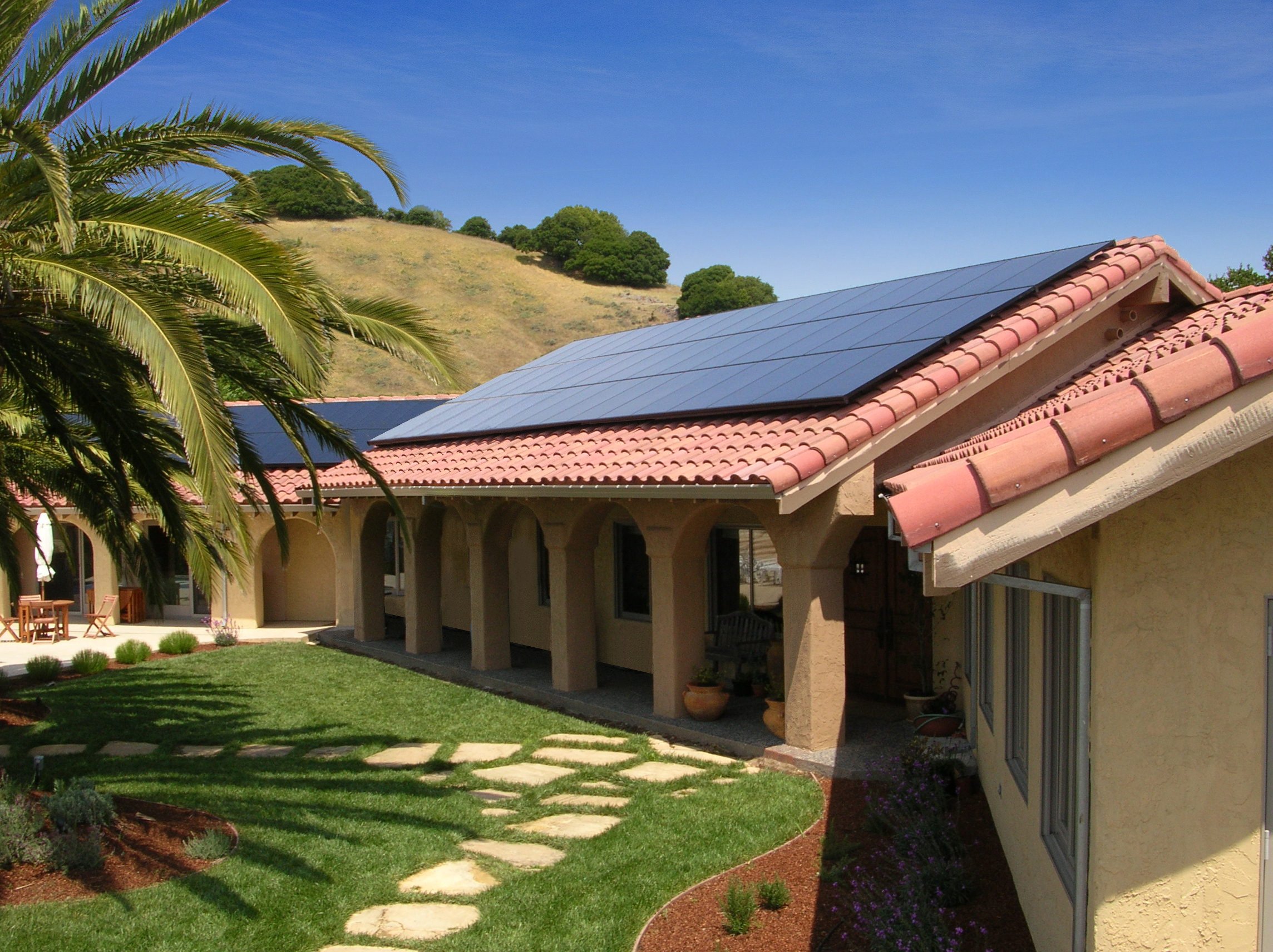Home with a large rooftop solar system. 
