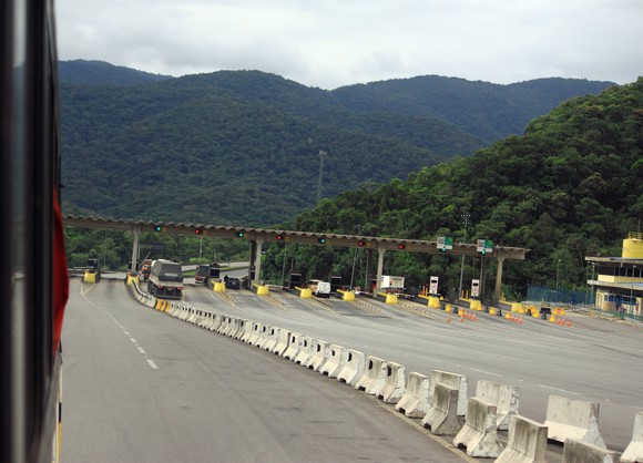 A tollgate on a toll road in Brazil.