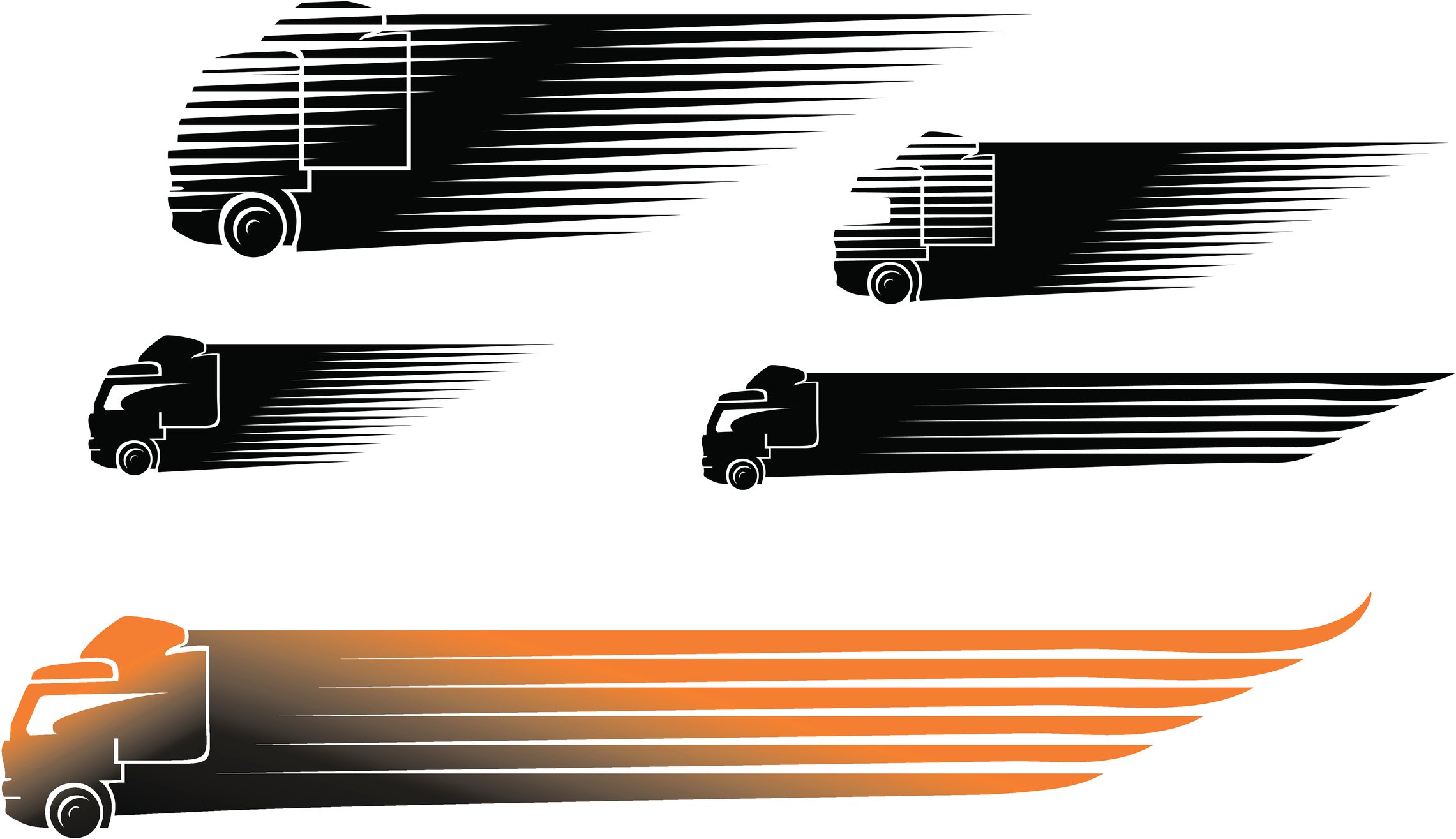 Stylized semi-trucks moving quickly