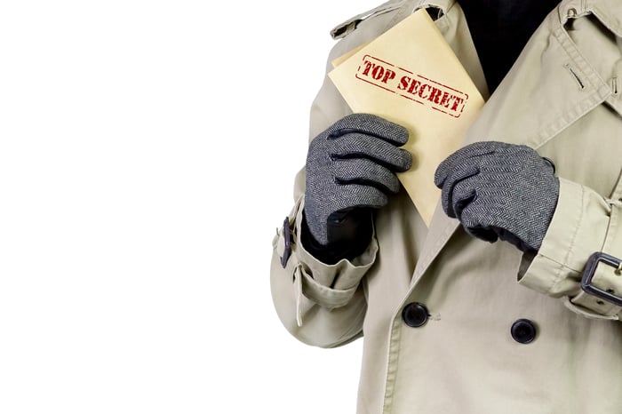 Man putting document marked Top Secret in his jacket