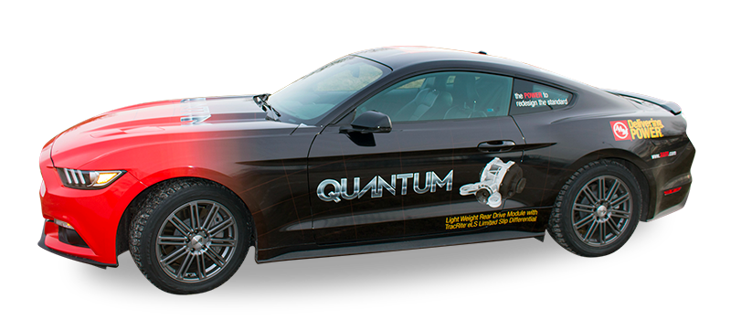 A Parked Ford Mustang with American Axle products and brand images